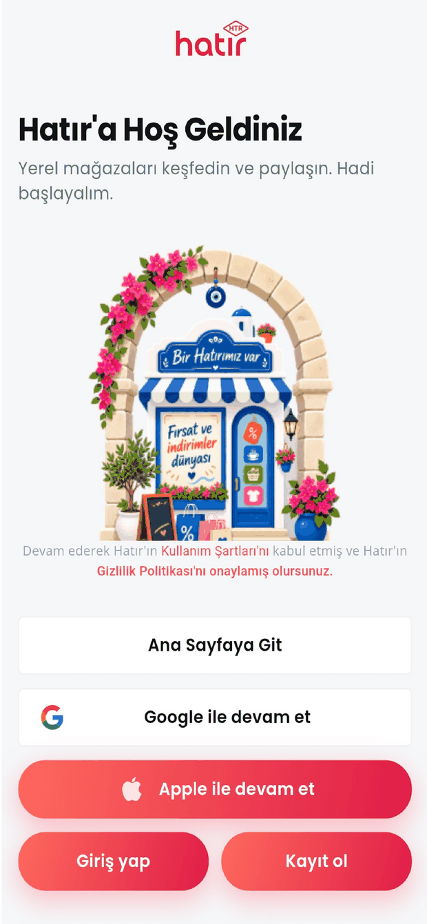 Hatır uygulamasının karşılama ekranı: Hatır'a hoş geldiniz